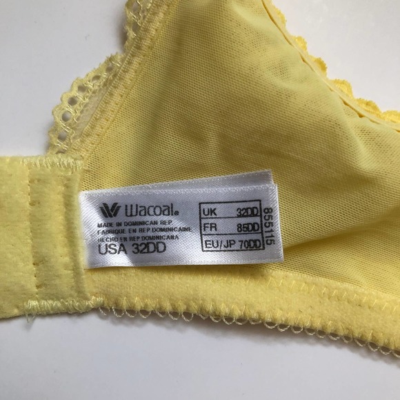 Wacoal Classic Yellow Sheer Lace Unlined Full Coverage Bra 855115 32DD/32E - Picture 7 of 12